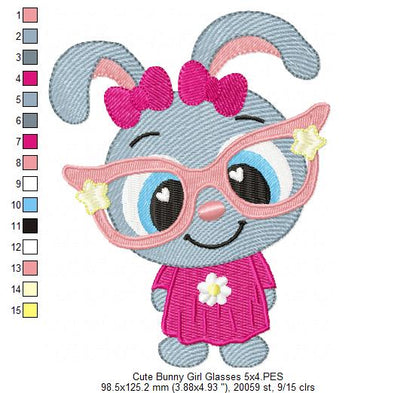 Sweet Bunny Girl with Glasses - Fill Stitch – Machine Embroidery Design