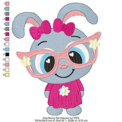 Sweet Bunny Girl with Glasses - Fill Stitch – Machine Embroidery Design