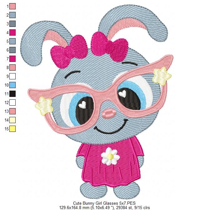 Cute Bunny Girl with Glasses - Fill Stitch - Machine Embroidery Design