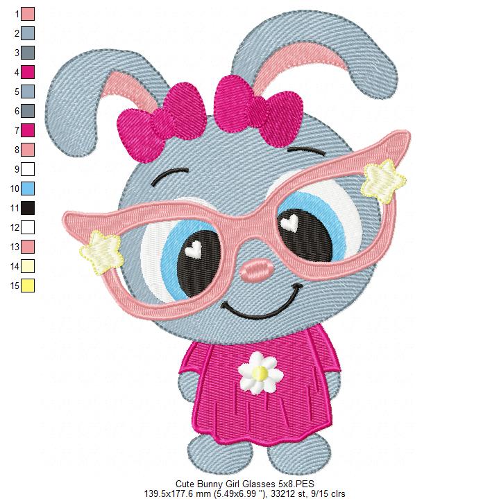Sweet Bunny Girl with Glasses - Fill Stitch – Machine Embroidery Design