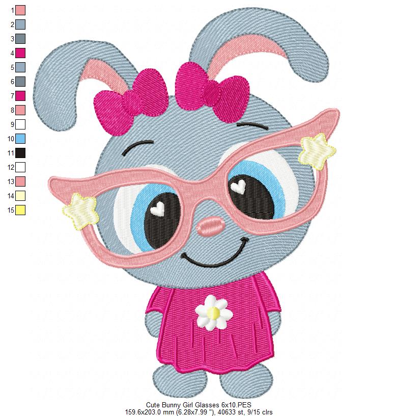 Cute Bunny Girl with Glasses - Fill Stitch - Machine Embroidery Design