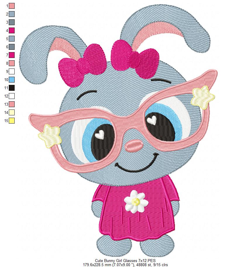 Cute Bunny Girl with Glasses - Fill Stitch - Machine Embroidery Design
