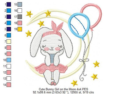 Cute Bunny Girl on the Moon - Applique