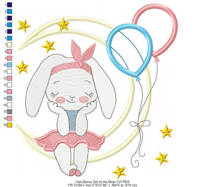 Cute Bunny Girl on the Moon - Applique