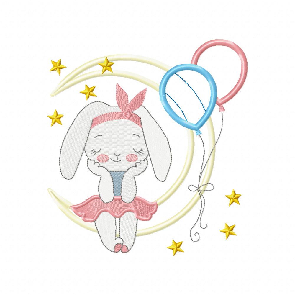 Cute Bunny Girl on the Moon - Applique