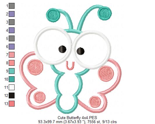 Cute Butterfly – Applique Stitch – Machine Embroidery Design