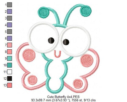 Cute Butterfly – Applique Stitch – Machine Embroidery Design