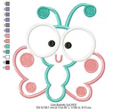 Cute Butterfly – Applique Stitch – Machine Embroidery Design