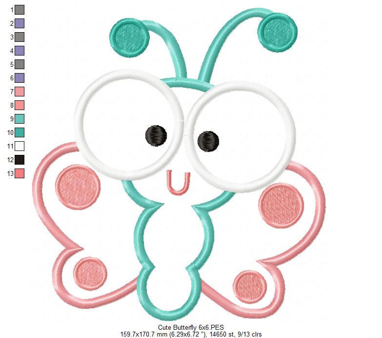 Cute Butterfly – Applique Stitch – Machine Embroidery Design