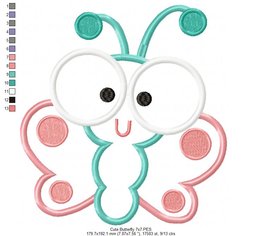 Cute Butterfly – Applique Stitch – Machine Embroidery Design