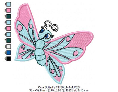Cute Butterfly - Fill Stitch - Machine Embroidery Design