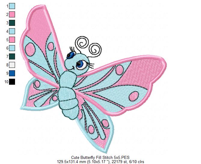 Cute Butterfly - Fill Stitch - Machine Embroidery Design
