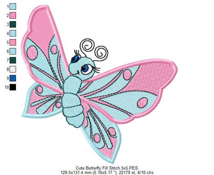 Cute Butterfly - Fill Stitch - Machine Embroidery Design
