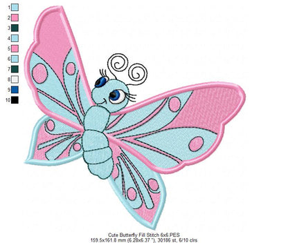 Cute Butterfly - Fill Stitch - Machine Embroidery Design