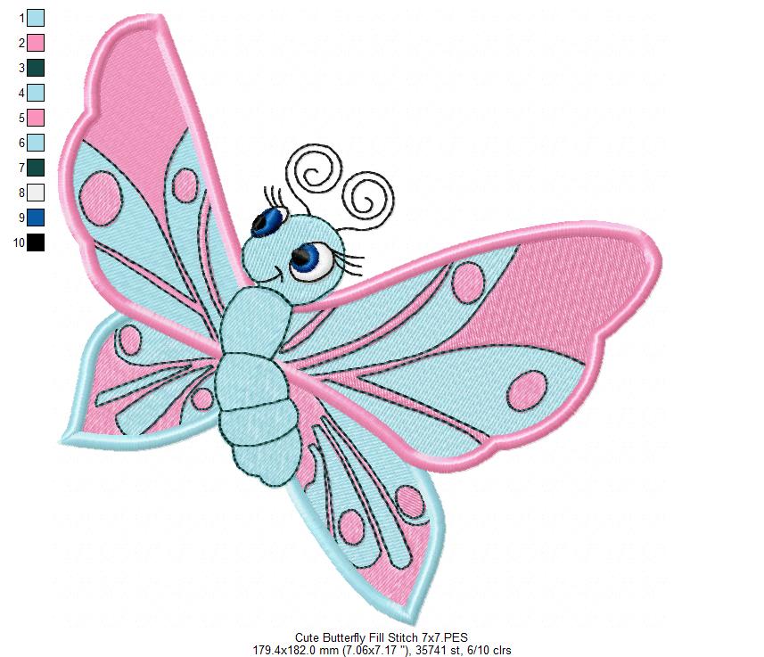 Cute Butterfly - Fill Stitch - Machine Embroidery Design