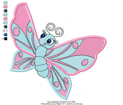 Cute Butterfly - Fill Stitch - Machine Embroidery Design