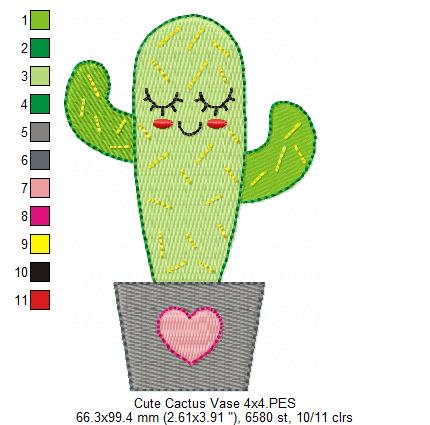 Cute Cactus Vase - Fill Stitch