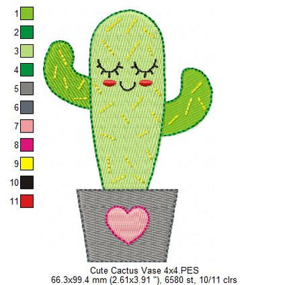 Cute Cactus Vase - Fill Stitch