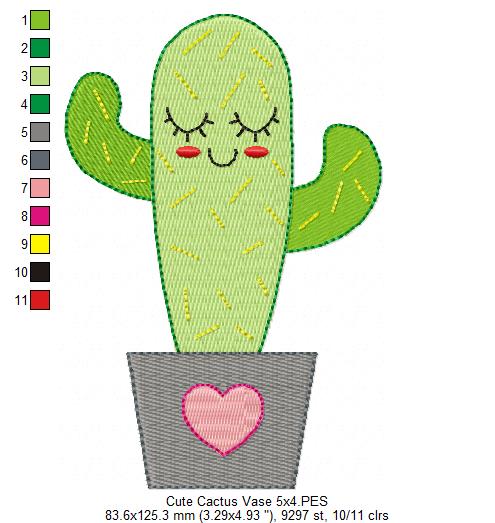 Cute Cactus Vase - Fill Stitch
