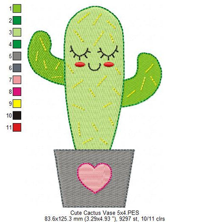 Cute Cactus Vase - Fill Stitch