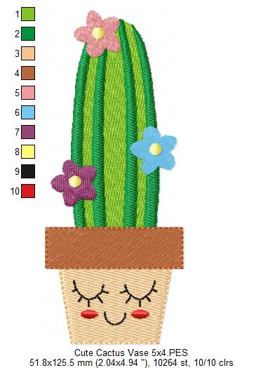 Cute Cactus Vase - Fill Stitch