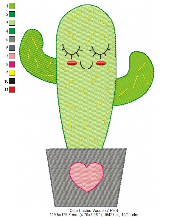 Cute Cactus Vase - Fill Stitch