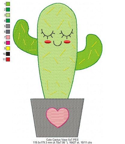 Cute Cactus Vase - Fill Stitch