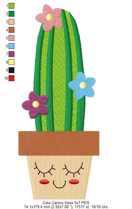 Cute Cactus Vase - Fill Stitch
