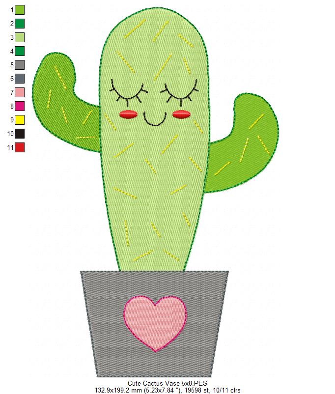 Cute Cactus Vase - Fill Stitch