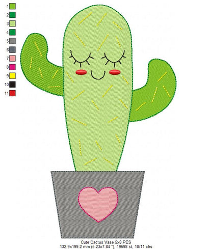 Cute Cactus Vase - Fill Stitch