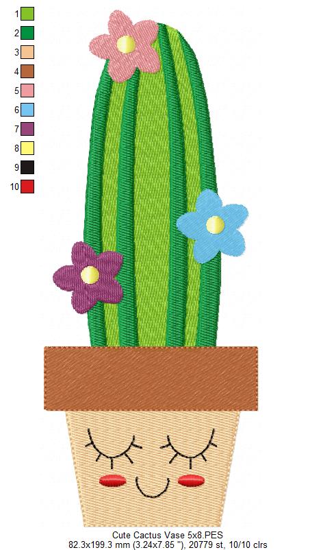 Cute Cactus Vase - Fill Stitch