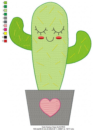 Cute Cactus Vase - Fill Stitch