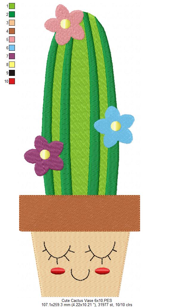 Cute Cactus Vase - Fill Stitch
