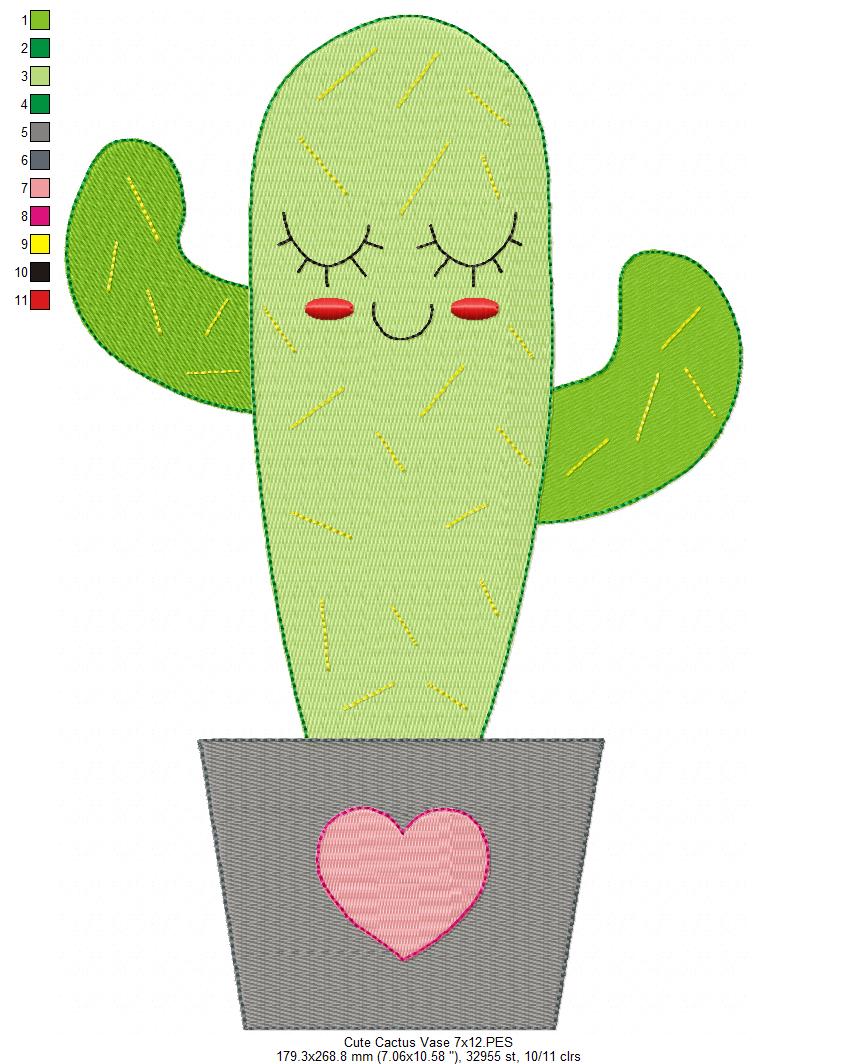 Cute Cactus Vase - Fill Stitch