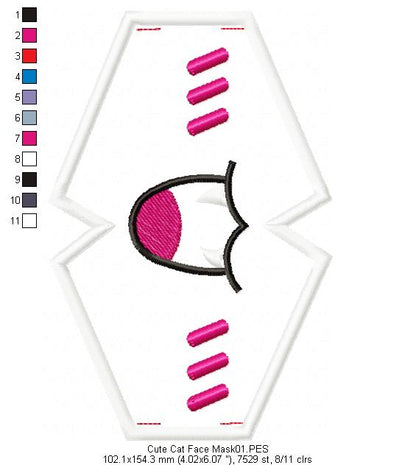 Cute Cat Face Mask - ITH Project - Machine Embroidery Design