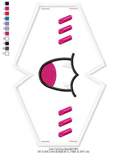Cute Cat Face Mask - ITH Project - Machine Embroidery Design