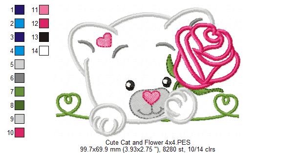 Cute Cat and Flower - Applique