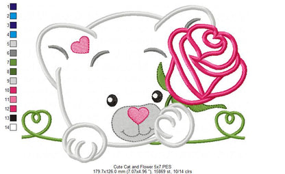 Cute Cat and Flower - Applique