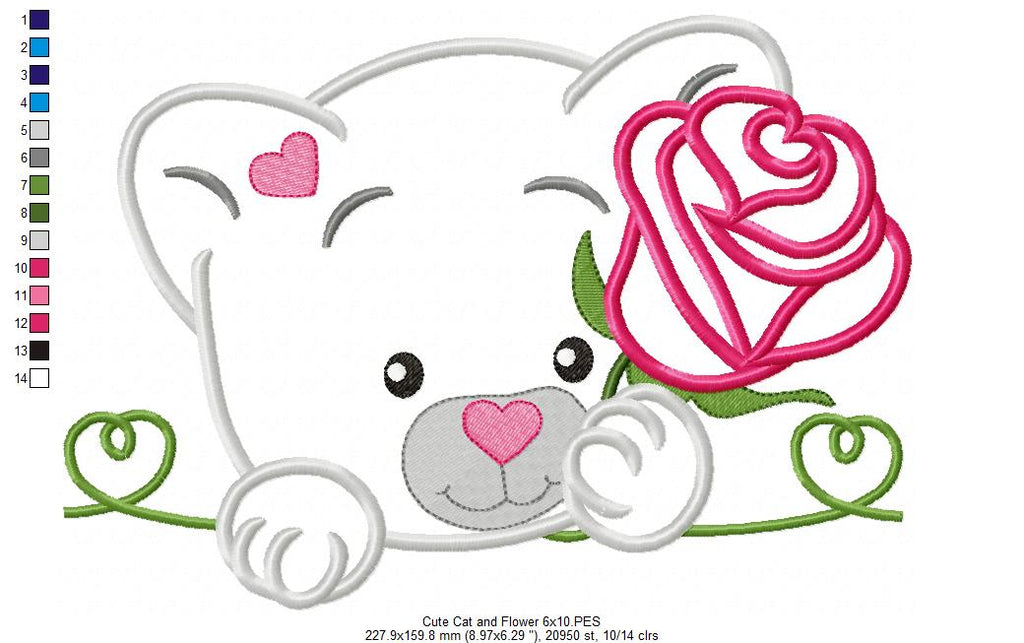 Cute Cat and Flower - Applique