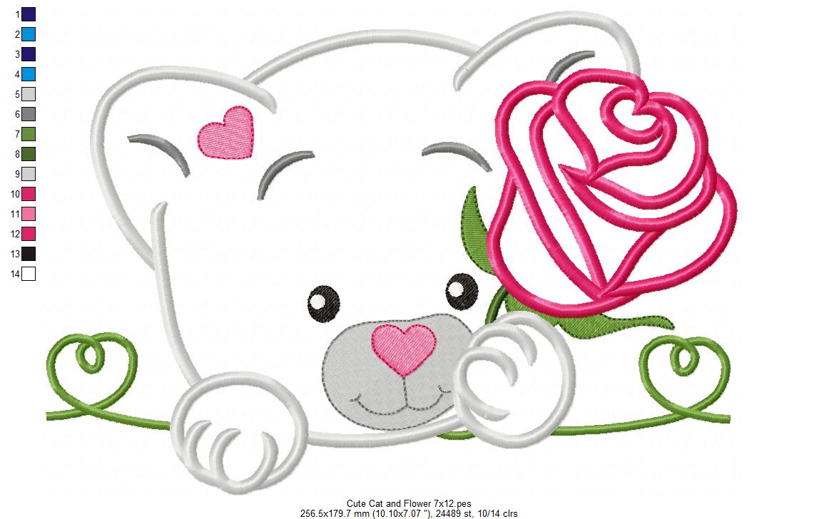 Cute Cat and Flower - Applique