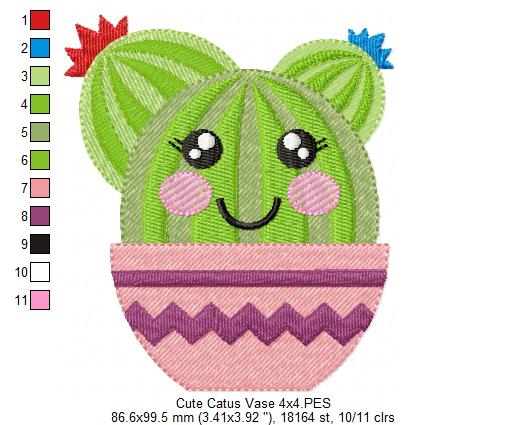 Cute Cactus Vase - Fill Stitch - Machine Embroidery Design