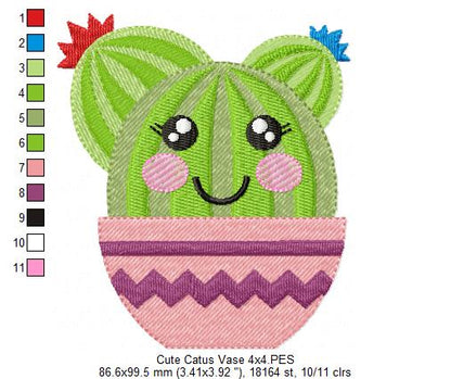 Cute Cactus Vase - Fill Stitch - Machine Embroidery Design