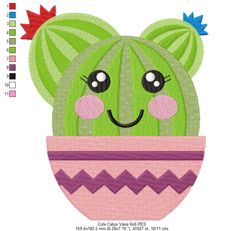 Cute Cactus Vase - Fill Stitch - Machine Embroidery Design