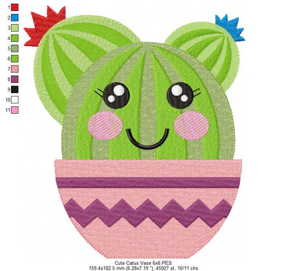 Cute Cactus Vase - Fill Stitch - Machine Embroidery Design
