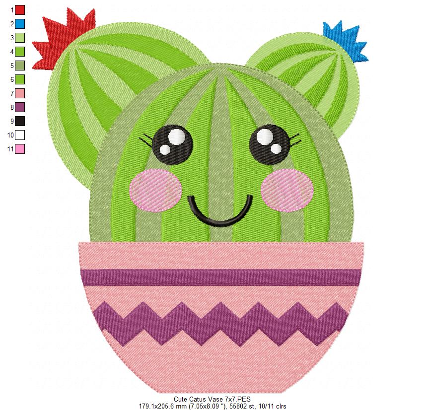 Cute Cactus Vase - Fill Stitch - Machine Embroidery Design