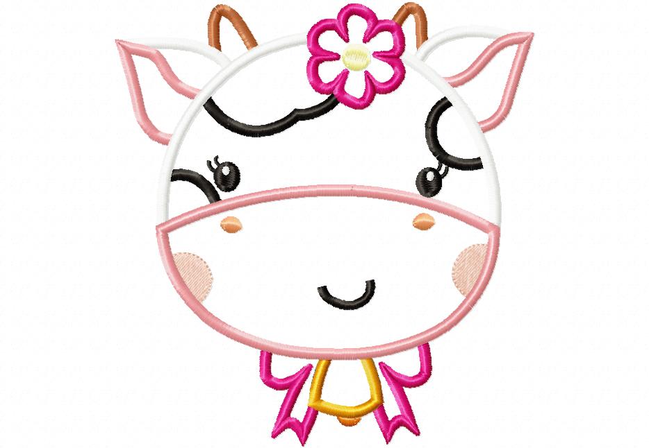 Sweet Floral Cow Face – Appliqué – Machine Embroidery Design