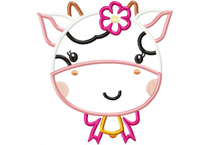Sweet Floral Cow Face – Appliqué – Machine Embroidery Design