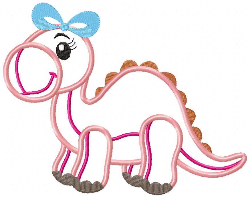 Cute Dinosaur Girl - Applique - Machine Embroidery Design