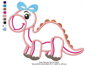 Cute Dinosaur Girl - Applique - Machine Embroidery Design