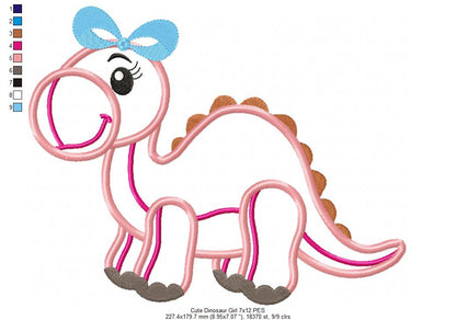 Cute Dinosaur Girl - Applique - Machine Embroidery Design